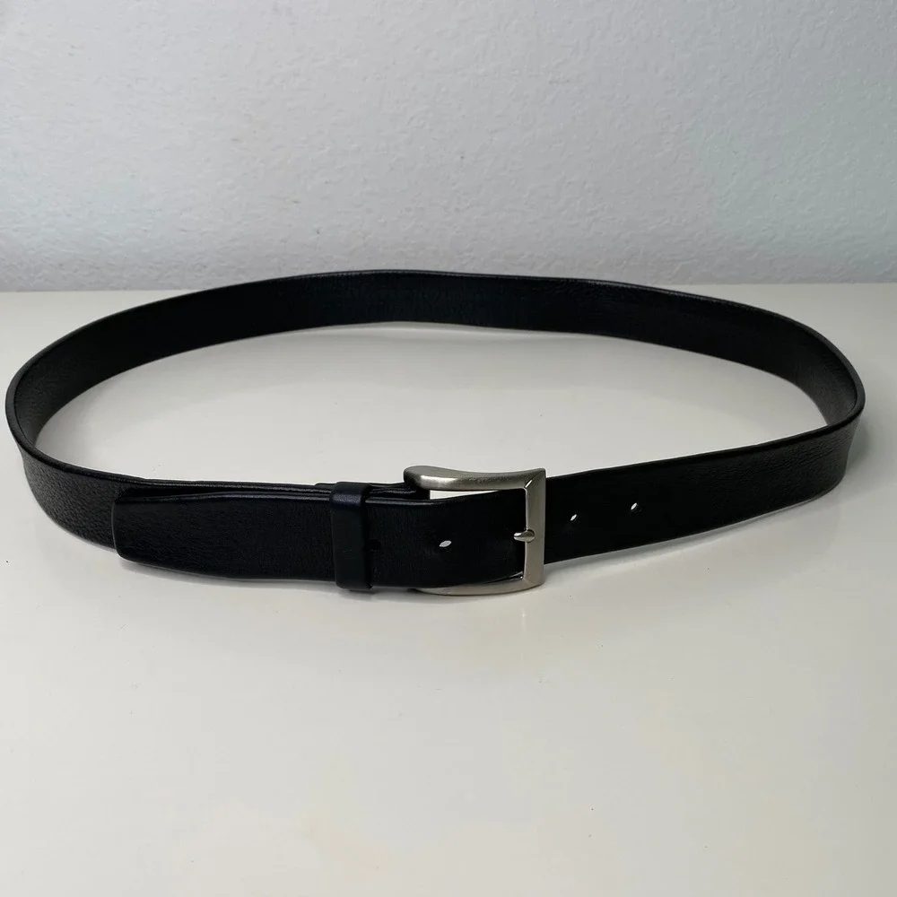John W Nordstrom‎ Men's Classic Black Pebbled Leather Belt Silver Buckle Size 40